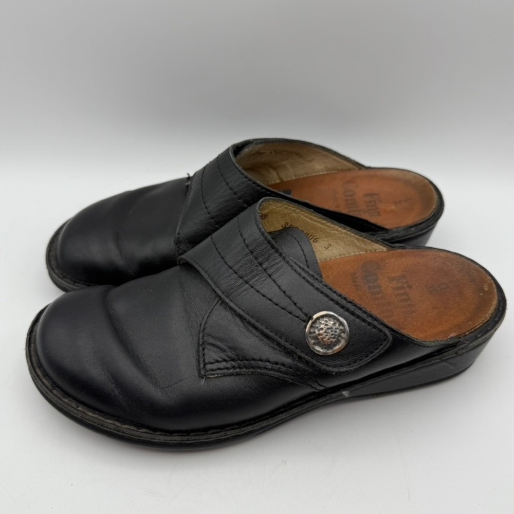 Finn Comfort Leather Clogs Comfort Slides Adjustable Black Size 38 US 7.5-8